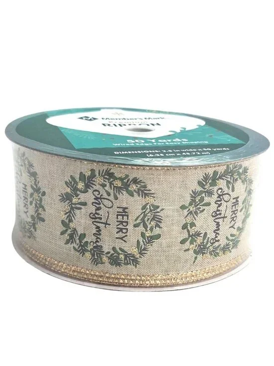 Members Mark Christmas Ribbon 2.5" 50 Yard Wired Edge Burlap Green  Wreath - Picture 4 of 5